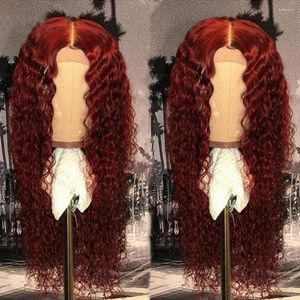 Bordo Siyah Kadınlar İçin Sentetik Uzun Dalga Dantelli Ön Şarap Kırmızı Frontal Saç Isı Fiber Günlük Kullanım