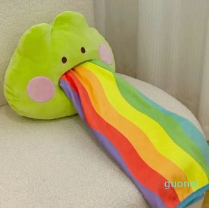 Одеяло в форме лягушки, хлопковая мягкая подушка с наполнителем, радужная плюшевая подушка с забавными мультяшными милыми украшениями, подушки