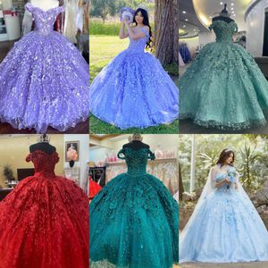 Elegant Lilac Sweetheart Quinceanera Dress 2023 with Cape Off Shoulder Floor Length Ball Gown Appliques Vestidos De 15 Anos Red Pink Light Blue 3D Floral Quince NL