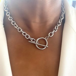 Strands Strings Fashion Chunky Chain Necklace Women Simple Toggle Clasp Stainless Steel For Jewelry Gift 230424