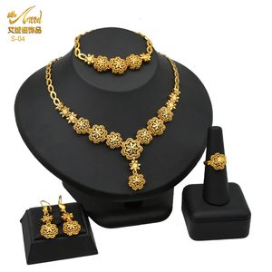 Wedding Jewelry Sets ANIID Indian Bridal Jewelry Set Dubai Necklace Earrings For Women Wedding 24k Gold Plated African Jwellery Bridesmaid Party Gift 230425