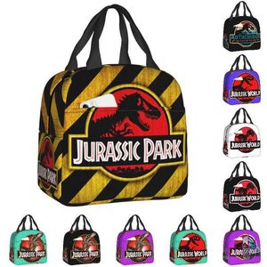 Ледовые пакеты/изотермические сумки Jurassic Park Изолированная сумка для ланча для работы в школе динозавр мировой портативный прохладный тепловой коробка для ланч -коробки женская детская ланч J230425