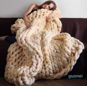 Battaniye tıknaz merino yün battaniye kalın büyük iplik fitil örgü battaniye kış sıcak atış battaniye kanepe yatak
