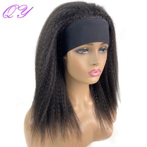 Sentetik peruklar Afrika düz kafa bandı doğal siyah orta uzunluk saç modeli kadın peruk afro bükülmüş bedava parça günlük aşınma bayanlar saç 230425
