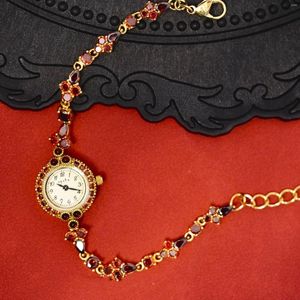 Bilek saatleri doğal garnet bilezik mini küçük kadran zincir saati retro Japon kadın kuvars laine bayan jewerly