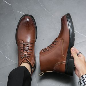 Erkekler Retro Moda Dantel Yukarı Fermuar Brogue Boots İngiliz Tasarımcı Botas Trend Sıradan Yüksek Top Punk Rock Ayakkabı