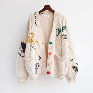 Дизайнерский осенний 2023 новый кардиган в ленивом стиле, свитер, женское пальто, белый свободный корейский вязаный свитер, осенне-зимний топ