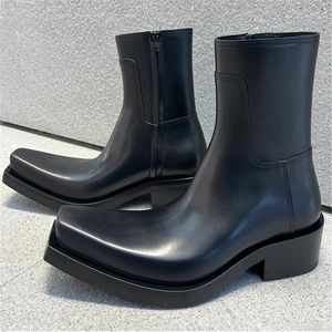 Черные мужские ботинки, мужские ботильоны на молнии с квадратным носком, роскошные мужские ботинки «Челси», дизайнерская обувь