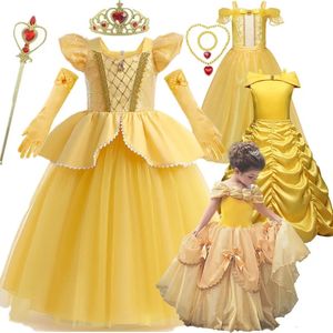 Платья для девочек Beauty Beast Belle Princess на день рождения одеваются Пасхальный карнавал Косплэй производительность детский костюм на Хэллоуин 231124