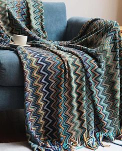 Battaniyeler Bohem Battaniyesi Saçak Pubsel ile Battaniye Renkli Dalgalı Çizgili Desen Seyahat Örgü Şal Kanepe Sandalyesi Yatak Kapağı