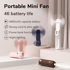 Портативный вентилятор Мини-ручной вентилятор USB 4800 мАч Перезарядка Ручной маленький карманный вентилятор с функцией фонарика Power Bank