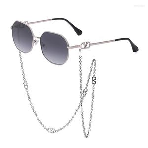 Güneş Gözlüğü Zinciri 2023 Kadın Üst düzey Moda Yuvarlak Metal Çerçeveleri Gözlükler Modaya Modaya Gizli