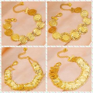 Bağlantı Bilezikleri 24K Bakır Altın Kaplama Antik Para Bilezik Kadın Mücevherleri Dubai Orta Doğu Arap Giyim Dekoratif Partisi Hediyeler