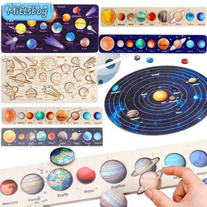 Zeka oyuncakları bebek ahşap montessori öğretim yardımları bilim biliş yapboz bulmaca evren güneş sistemi sekiz gezegen eşleşen eğitim oyuncak