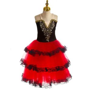 Dancewear Romantic Ballet Tutu Skirt For Girls Kids Red Spanish Dress For Adult Women Soft Tulle Long Dress Performance Ballerina Costumes 231124