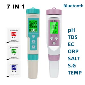 PH-метры синие зубные цифровые 7 в 1 PH-метр pH/TDS/EC/ORP/соленость/SG/Temp Meter Caffice Monitor Tester Питчика Аквариум 230426