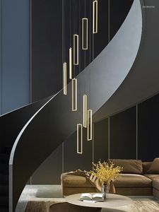 Avizeler Merdiven Uzun Avize Modern Villa Dubleks Salonu İskandinav Siyah/Altın Dikdörtgen LED İç Mekan Aydınlatma