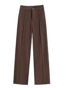 Capris Kadın Moda Kahverengi Büyük Boy Geniş Bacak Pantolon Vintage 2021 Sonbahar Yüksek Bel Pantolon Gevşek Ofis Bayanlar Pantolon Kadın Giysileri
