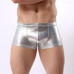 Underpants 3xl Мужские кожаные нижнее белье Боксер Homme Gay Sexy Vinyl Boxershorts Золотое серебро черное