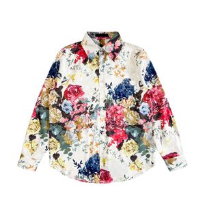 2023 Erkek ve Kadın UNISEX Uzun Gömlek Marka Moda Lüks Bluz Yeni Floral Gömlek İpek Karışımı Uzun Kollu Üst Kalite Malzeme Rahat Nefes Alabilir Üst