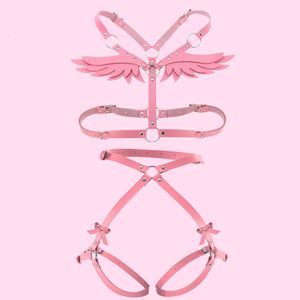 Взрослые игрушки Женщины Ангел Крылья Установите розовый кожаный кожаный пояс для кожи по ремню подвесной подвесной подвязки.
