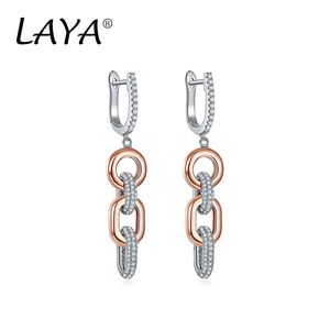 Stud Laya 100% 925 STERLING Gümüş Moda Stili Parlayan Zirkon Uzun Sarkan Zincir Küpeler Kadınlar için Orijinal Modern Mücevher 231124