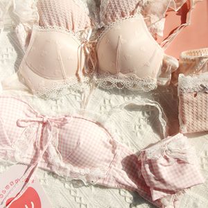 Бюстгальтеры набор Brass Pink Kawaii Bra Set Lolita Girl Dream Dream Underwear Японское хлопковое кружево сладкое и милый Tube Top Bra и трусики Set 230426