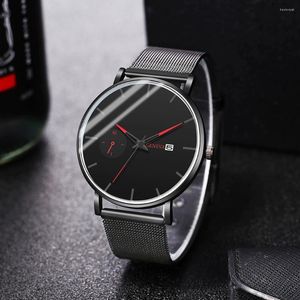 Нарученные часы мужские часы минималистские календаря мод Ultra Thin Simple Men Business Business Steel Stel Band Sport Watch Relogio