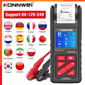 Yeni Konnwei KW720 6V/12V/24V Motosiklet Araç Kamyonu Pil Test Cihazı Dahili Yazıcı Pil Analizörü Şarj Krank Test Araçları