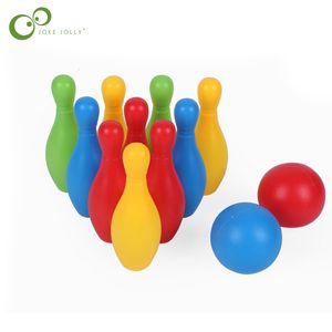 Bowling 12pcsset plastik yetişkin çocuk renkli bowling oyuncakları kapalı eğlence sporu parentchild çocuk hediyeleri yjn 230425