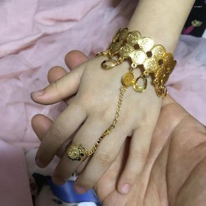 Bileklik 24K Altın Renkli Para Buzkunlar Bebek Kızlar Dubai Hindistan Mücevher Bilezik Yüzük Erkek Çocuklar Afrika Hediyeleri Doğum Günü hediyesi