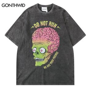 Tshirts masculinos homens punk tshirt hip hop engraçado o cérebro zumbi impressão punk punk gótico camiseta de rua harajuku camiseta casual top 230425