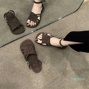Sandalet Retro Kadın Ayakkabı Sandalet Yaz Topuklu Çapraz Flip Flops Platform Cross-Shoes Orijinal Kızlar Düz Düşük Düzeltici Dışarıda