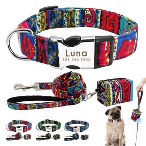 Carrier 3pcs lot Personalized Nylon Collar Leash Poop Bag Set Free Customized Dog ID Collars Pet Lead Rope With Garbage Bag For Dogs