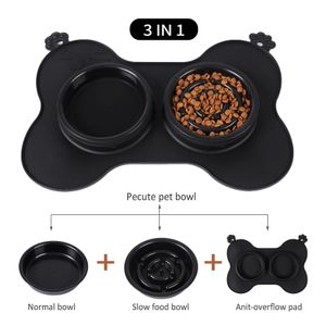 Besleme Pet Köpek Seyahat Kaseleri Silikon Katlanır Pet Bowl Slips Slip Dog Double Çift Çanak Pazen Çanta Köpek Kaseleri Açık Pet Taşınabilir Köpek Kasesi Yemekleri