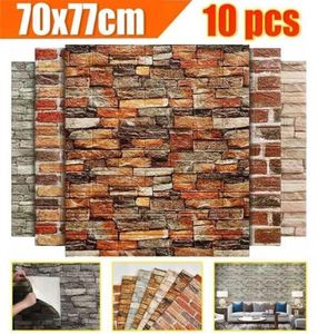 10 pçs 3d tijolo adesivo de parede retro tijolo pedra padrão autoadesivo anticolisão papel parede espuma painel 70x77cm decoração para casa 219503960