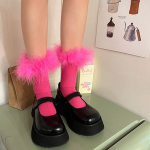 Kadın Çorap Kadın Tüy Kürk Orta Tüp Çoraplar Gül Pembe JK Lolita Çoraplar Pamuk Komik Pamuk Çorap Kazık Çorapları Cosplay Parti Aksesuarları
