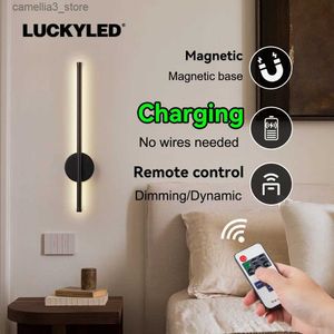 Wall Lamps Lukcyled Rechargeable Wireless LED Wall Lamp Remote Control Dimming Bedroom lamp Bathroom Light 50 80cm Modern Light Black Q231127