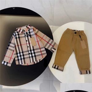 Clothing Sets Designer Long-Sleeved Shirt And Trousers 2-Piece Set New Spring Autumn High-Quality Brand Casual Tide Fan Childrens Clot Dhkdz