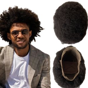 Indian Virgin Human Hair Pieces 4mm Afro Kinky Curl Natural Color Full Lace Male Wig for Black Men