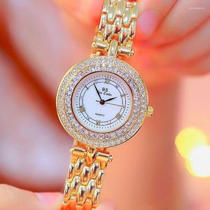 Relógios de pulso Icepou os relógios femininos 2023 Famous Gold Top Brand Dress Watch For Women Rome Dial Diamond Ladies Wrist