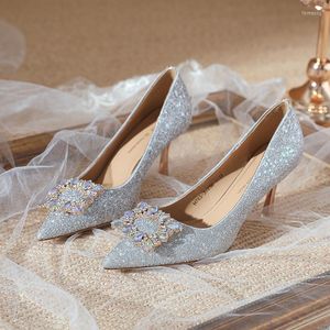 Elbise ayakkabıları meotina kadın moda ponted ayak parmağı ince yüksek topuklu kristal pompalar zarif stil parti bayanlar ayakkabı sonbahar şampanya gümüş