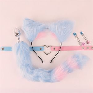 Anal Toys Butt Plug Plug Tail Mamilos Clamps Kitten Play Collar Cheker Cat Ears Bands Cosplay Starter Conjunto para WomenLove Toys Exotic 230426