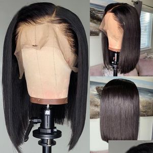 İnsan saç perukları 13x6 düz dantel ön siyah kadınlar derin ayrılık bebek önünde koparılmış Brezilya Remy Drop Teslimat Ürünleri Virgin Dhsjd