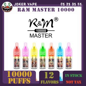 RM Master 10000 Puffs Оригинальные одноразовые электронные сигареты Vape Pen 20 мл Pod Mesh Coil Перезаряжаемый с воздушной регулировкой 0% 2% 3% 5% Испаритель устройства 12 вкусов на складе