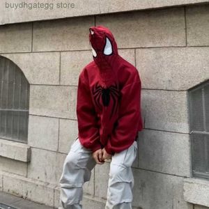 6QA2 Erkek Hoodies Amerikan Örümcek Adam Kapşonlu Hırka Kazak Fermuar Sokağı Gevşek Tek Parçalı Ceket Süper Büyük Giysiler