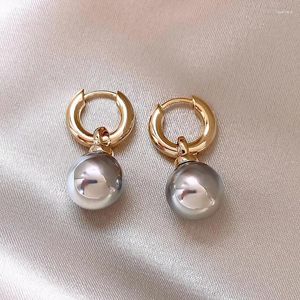 Серьги-кольца, поступление 2023 года, Южная Корея, элегантный серый искусственный жемчуг для женщин, модные ювелирные изделия из милого металла, аксессуар
