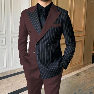 Erkekler Takım 2023 Takım Erkekler Gelinlik Damat Stripe Palto Pantolon Son İnce Takılmış 2 Parçası Tasarımcı Resmi Durumlar Set