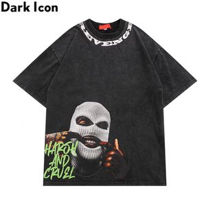 Herren T-Shirts Dark Icon Printed Washing Cotton High Street T-Shirt Sommer Off Shoulder T-Shirts Man 230426