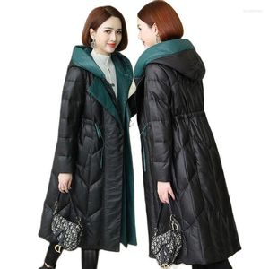 Kadınlar Deri 2023 Kış Tarzı Simülasyonu Aşağı Yastıklı Ceket Orta Uzunlukta Ceket PU Overwear dişi Outcoat Tops